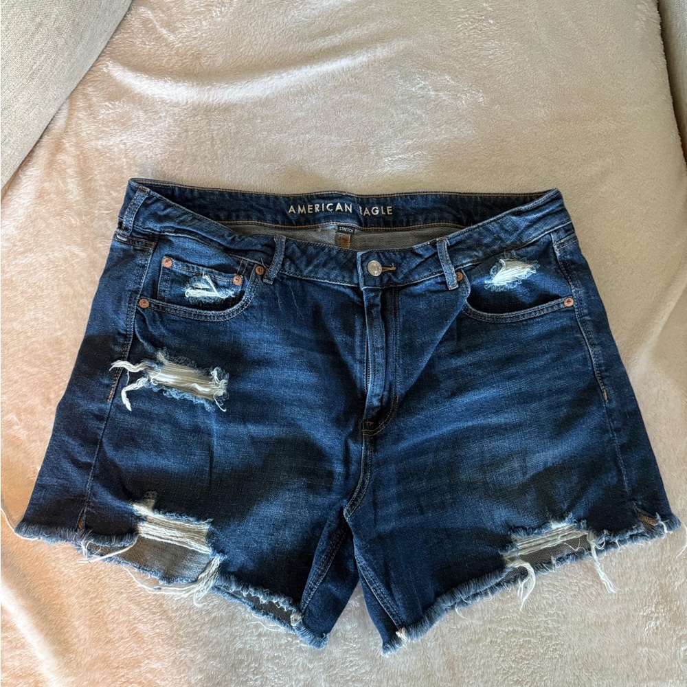 American Eagle Outfitters Dark Blue Distressed Jean Shorts